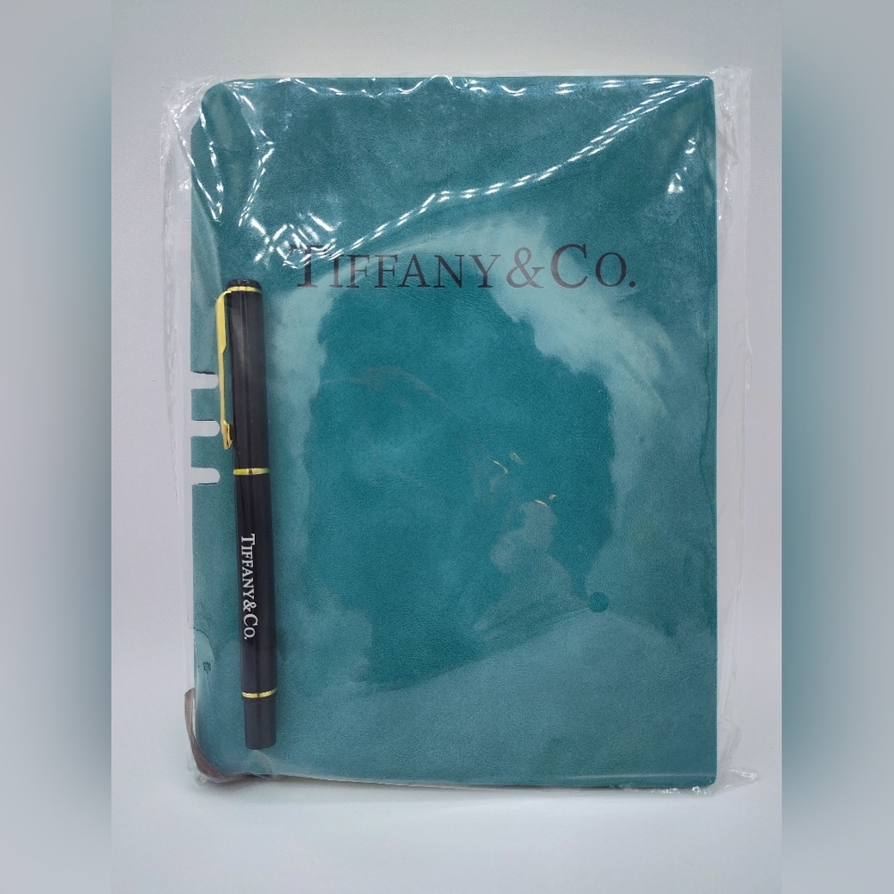 TIFFANY & CO. VIP Notebook Pen Set Teal Suede Cover Black Gold Pen NIP AUTHENTIC - Picture 4 of 4